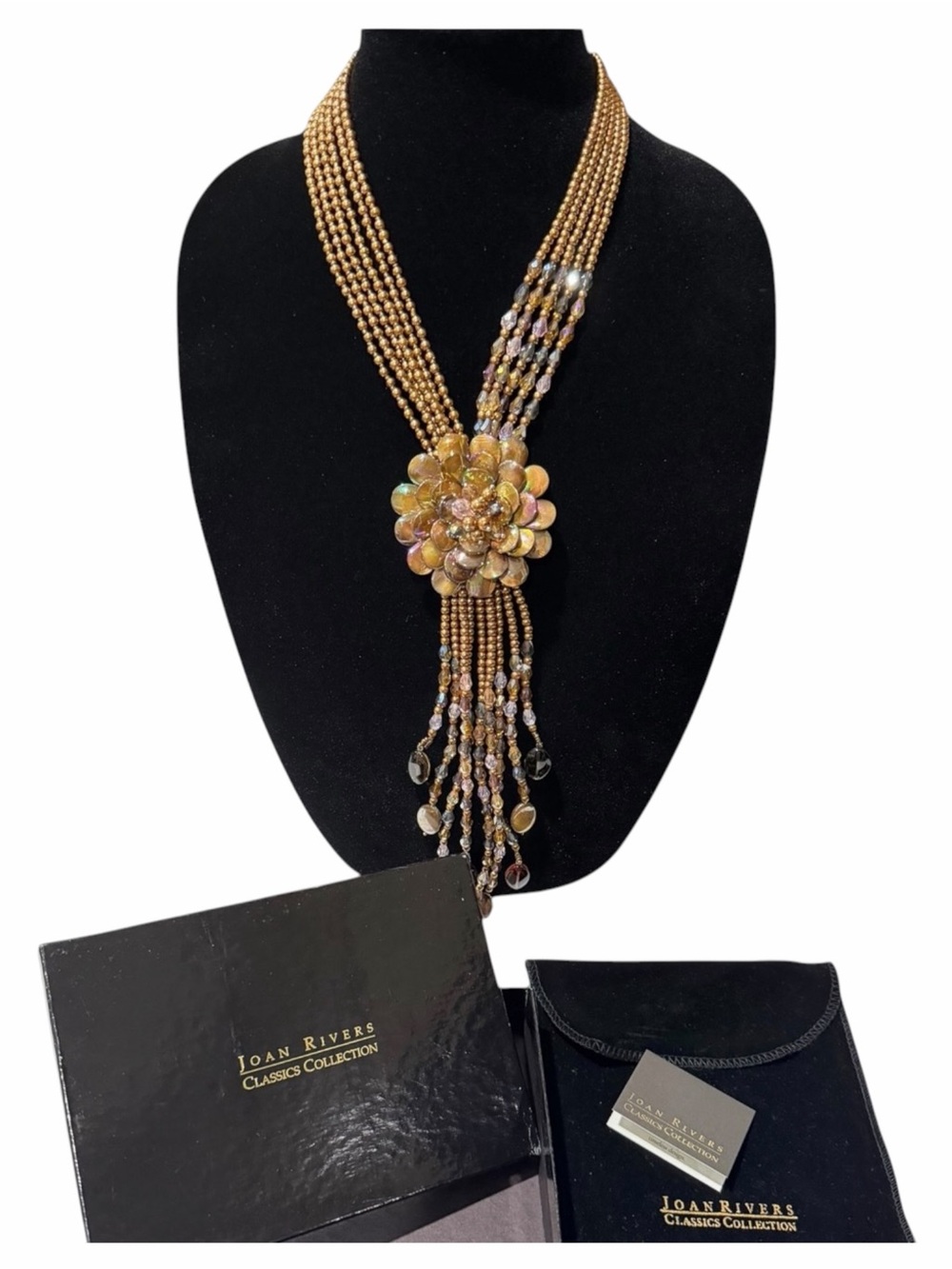 NIB Joan Rivers Vintage Starlet Necklace 3 Dimensional Brown Flower Iridescent